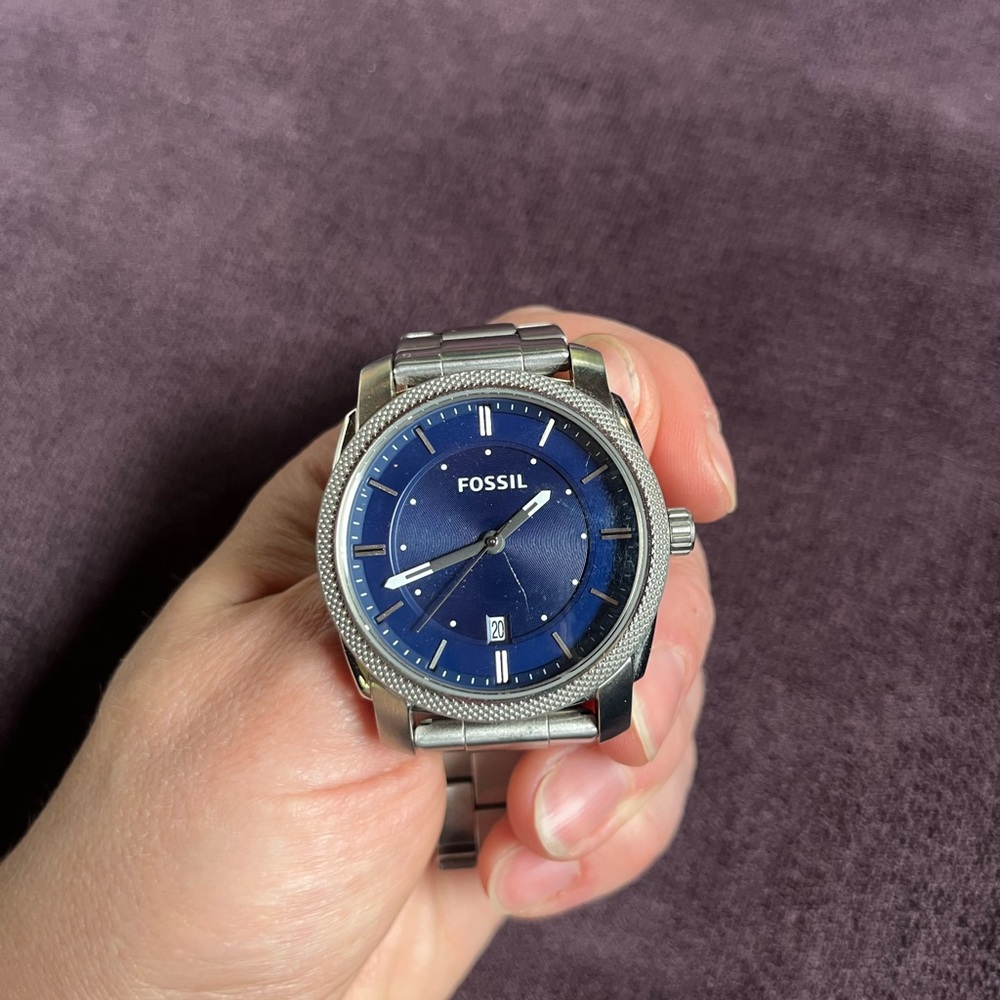 Fossil Navy Dial Stainless Steel Watch